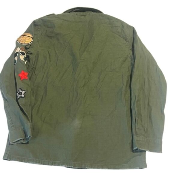 Topshop Olive Green Cotton Patches Button Front Military Jacket Size 4 - Picture 8 of 14